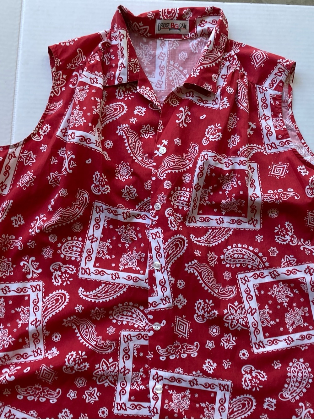 Vintage Red Bandana Bridge Gate Sleeveless Button-Front Top retro western indie